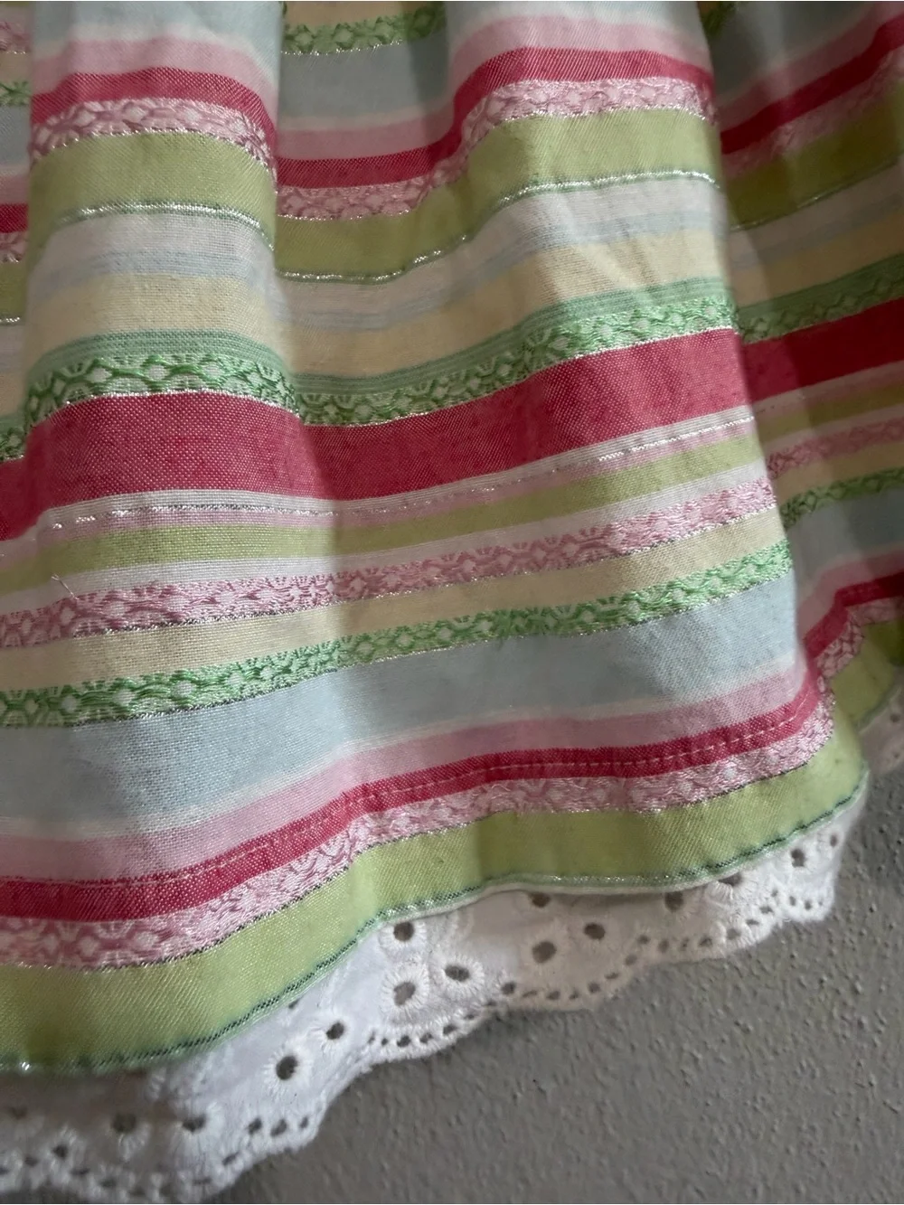 Blueberi Boulevard Girls Dress Size 3T White Pink & Green Lace Trim Pleated